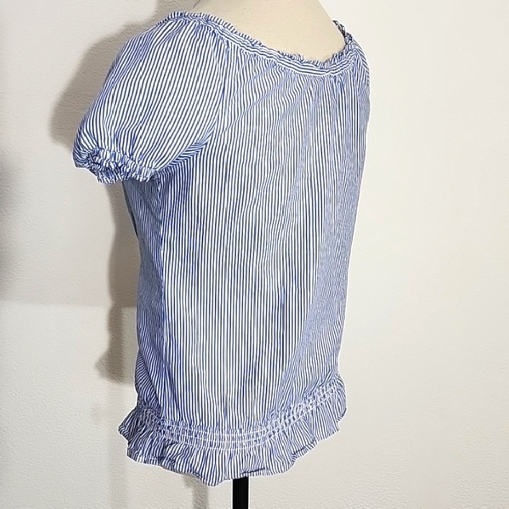 Forever 21 Blouse Y2KPeasant Ruffle Lace Partial Button Down Front Blue Size S - Picture 6 of 9